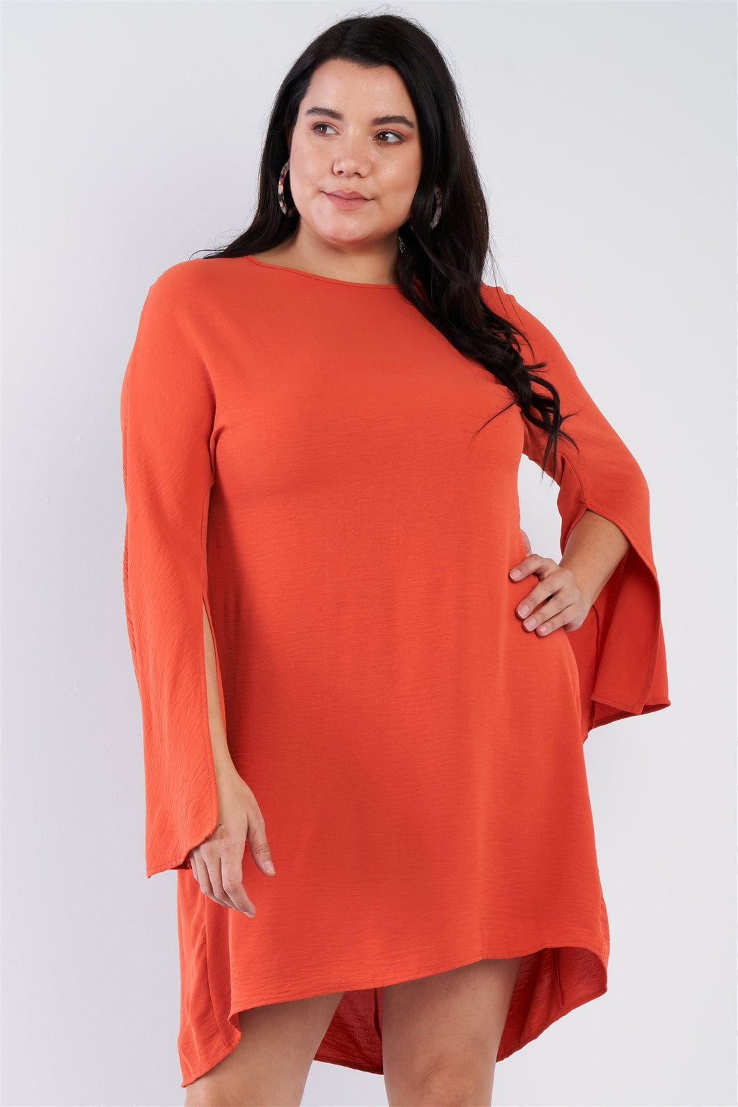 Plus Size Retro Chic Full Slit Sleeve Mini Dress