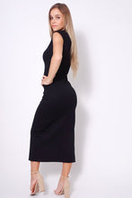 Load image into Gallery viewer, High Neck Cap Sleeve Slitted Basic Midi Dress
