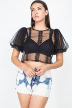 Load image into Gallery viewer, Round Neck Sheer Mesh Crop Top
